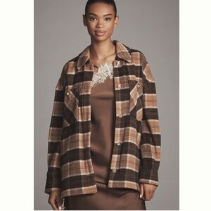 Avec Les Filles Plaid Tan and Brown Oversized Shacket